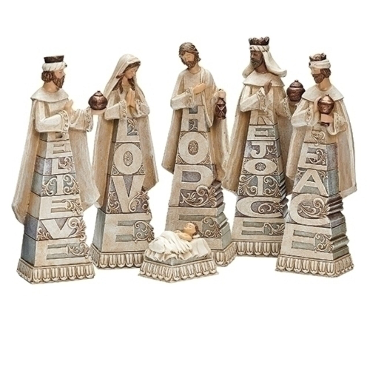 Roman Set of 6 Stacked Nativity Scene "Love" Christmas Tabletop Figurines 8.25"